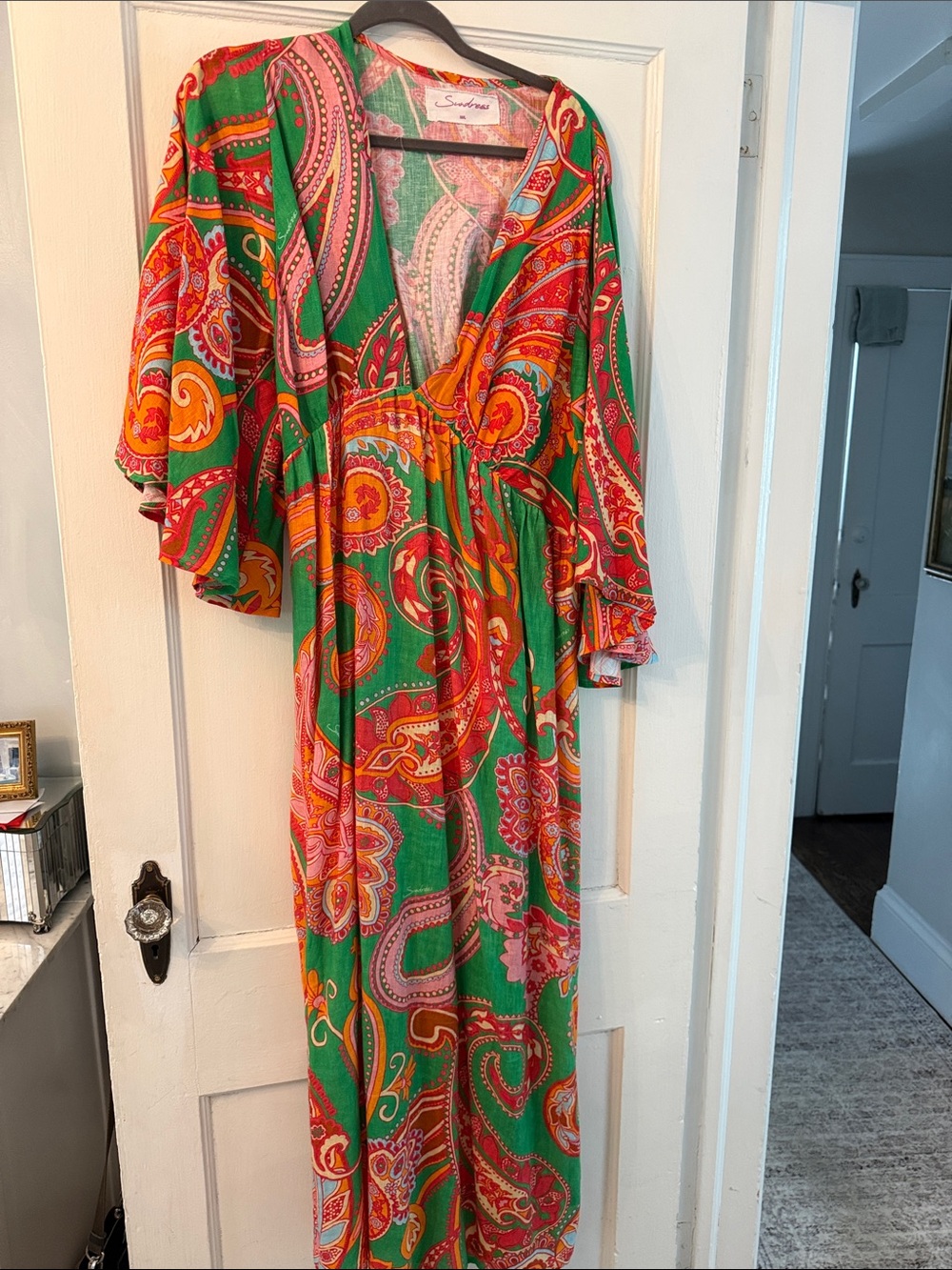 Vibrant Green Paisley Maxi Dress